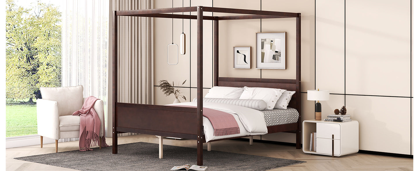 Queen Size Canopy Platform Bed with Headboard and Footboard, Slat Support Leg - Espresso