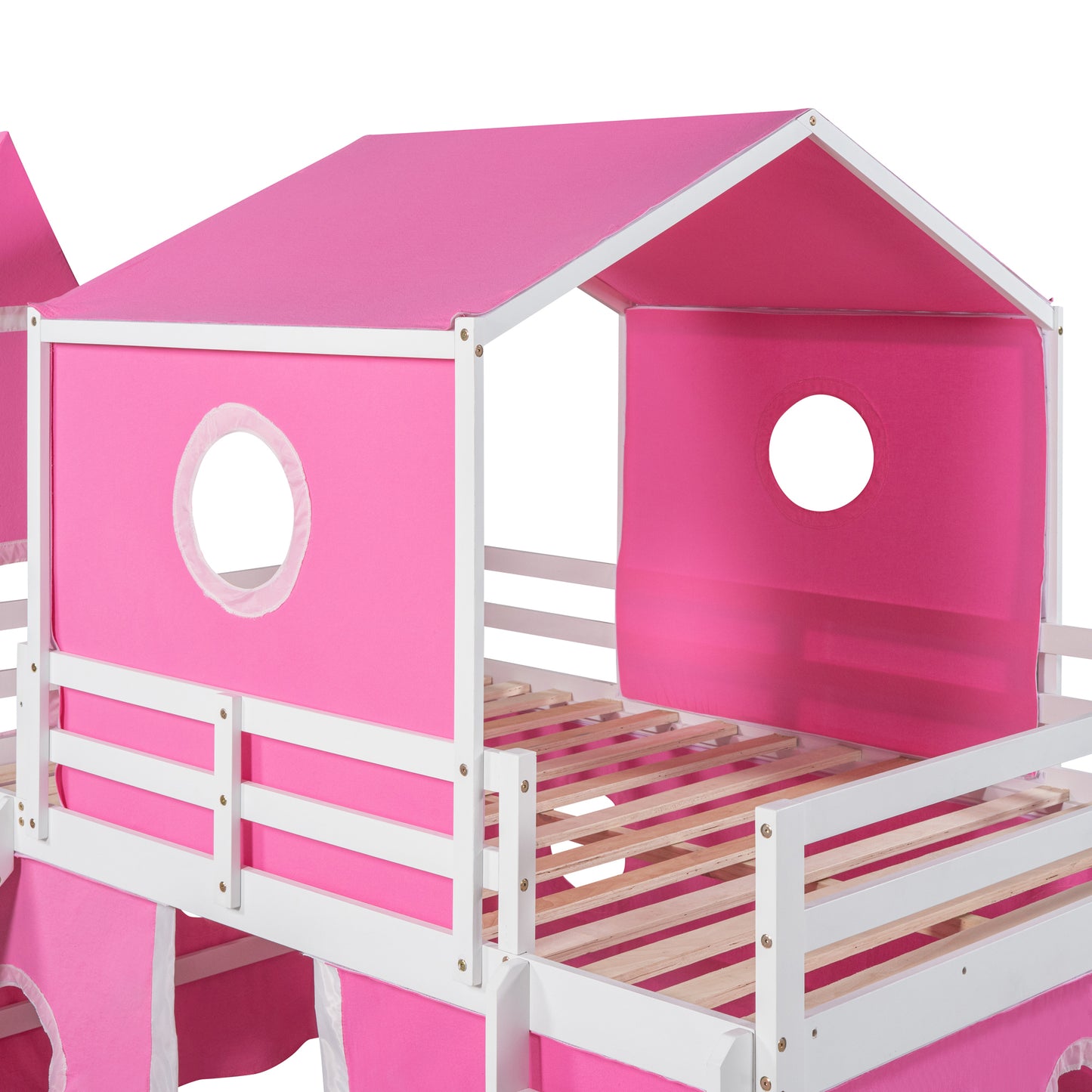 Pink Castle Loft Bed with Slide Tower