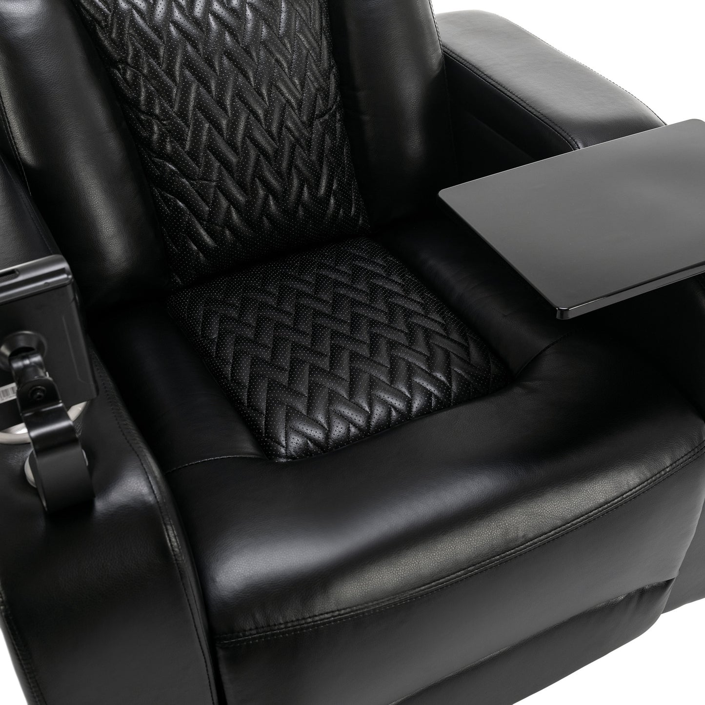 Luxury Black Swivel Recliner Chair with Tray Table, Phone Holder, and USB Port