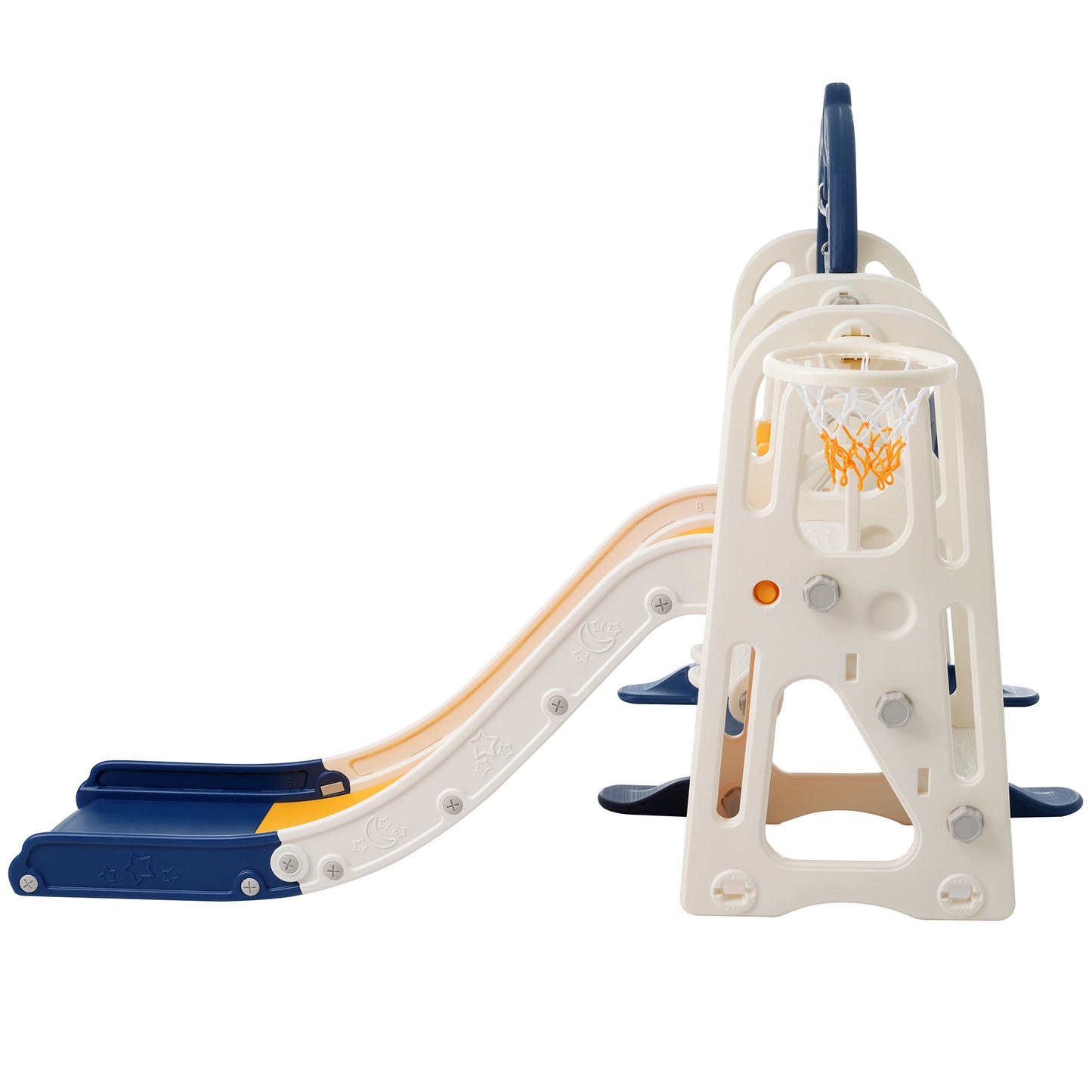 3-in-1 Toddler Slide and Swing Set with Basketball Hoop and Alphabet Themed Slide