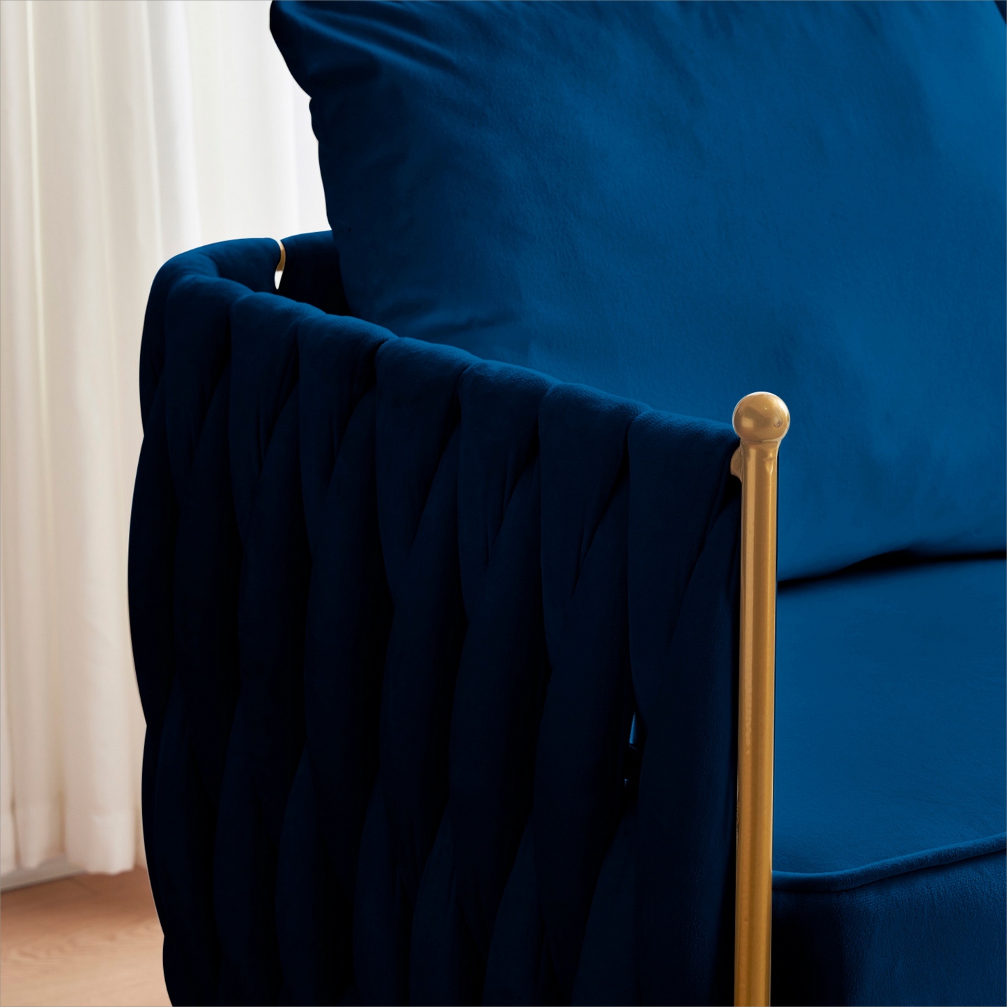 Modern Comfy Handmade Bucket Woven Velvet Accent Chair Arm Chair, Fluffy Tufted Upholstered Single Sofa Chair for Living Room, Bedroom, Office, Waiting Room  Blue Velvet