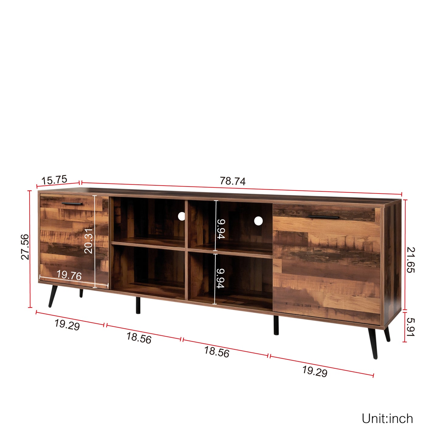 Stylish Adjustable Mid-Century TV Stand with Wood Storage Console