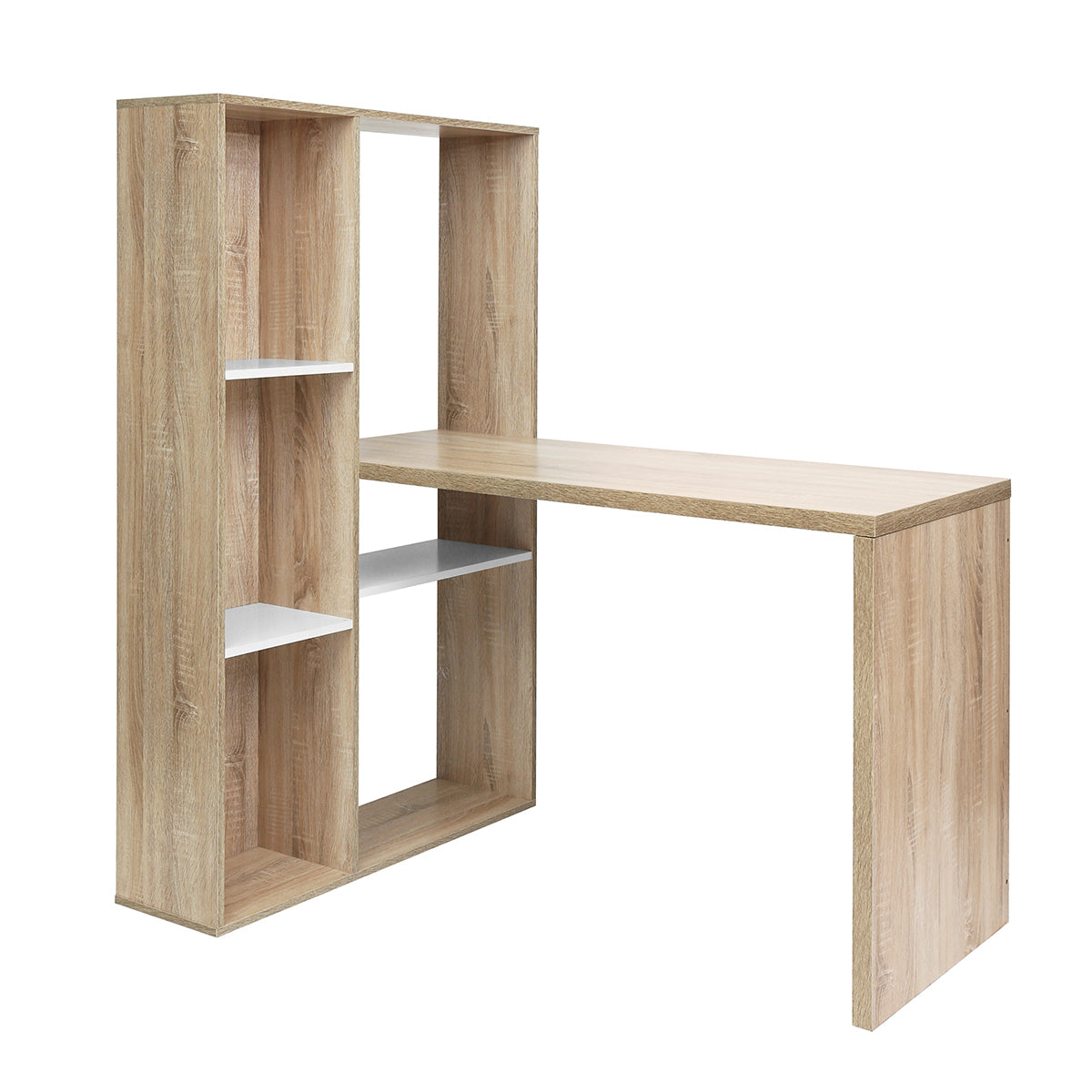 Innovative L-Shaped Oak Computer Desk with Flexible Shelves