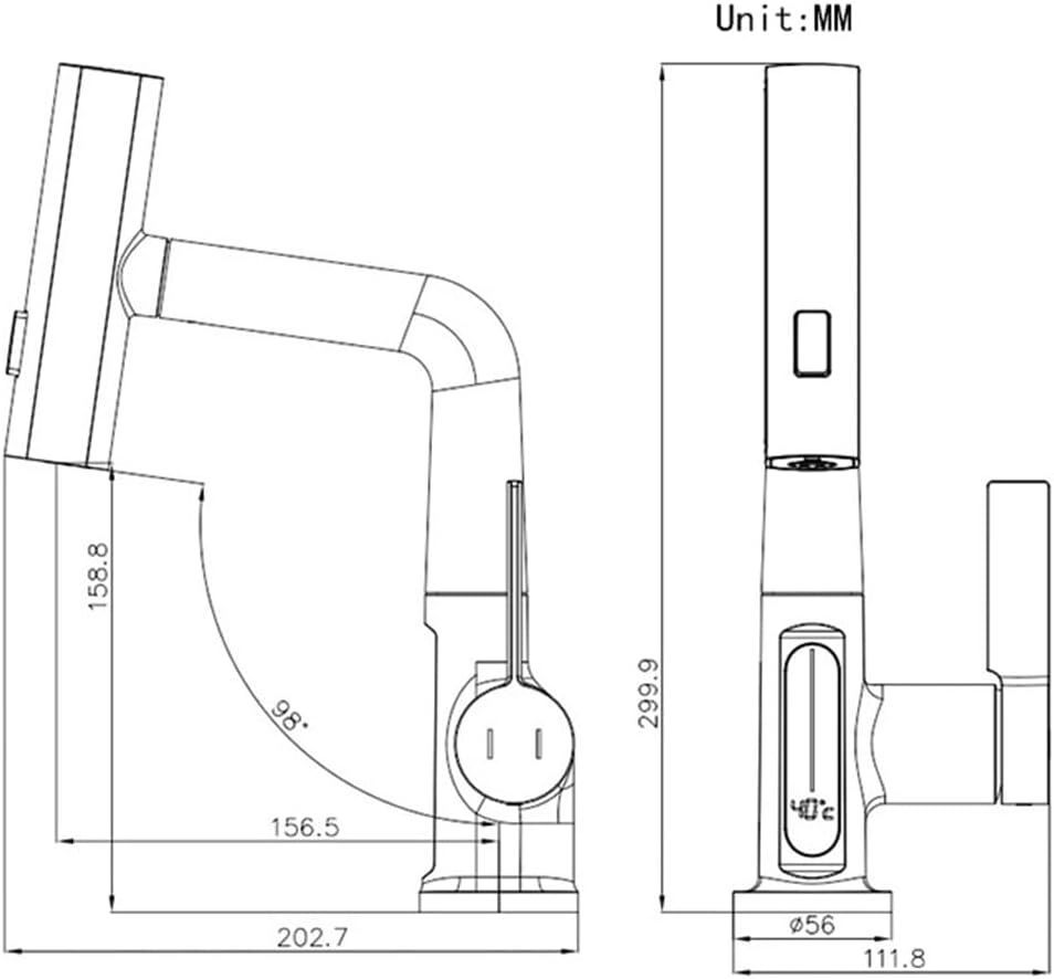 LED Temperature Display Basin Faucet with Pull-Out Lift and Waterfall Spout