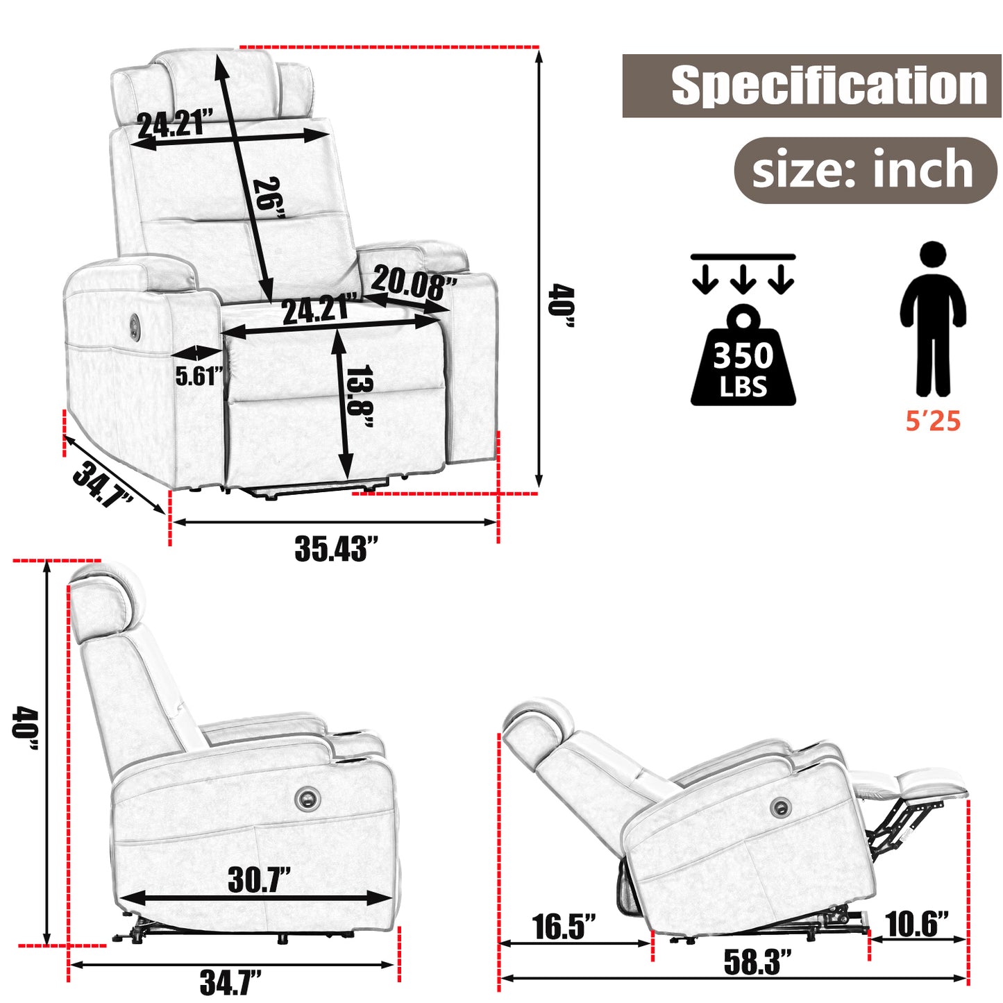 Comfortable Power Lift Recliner Chair for the Elderly with USB Charge Port (Light Gray)