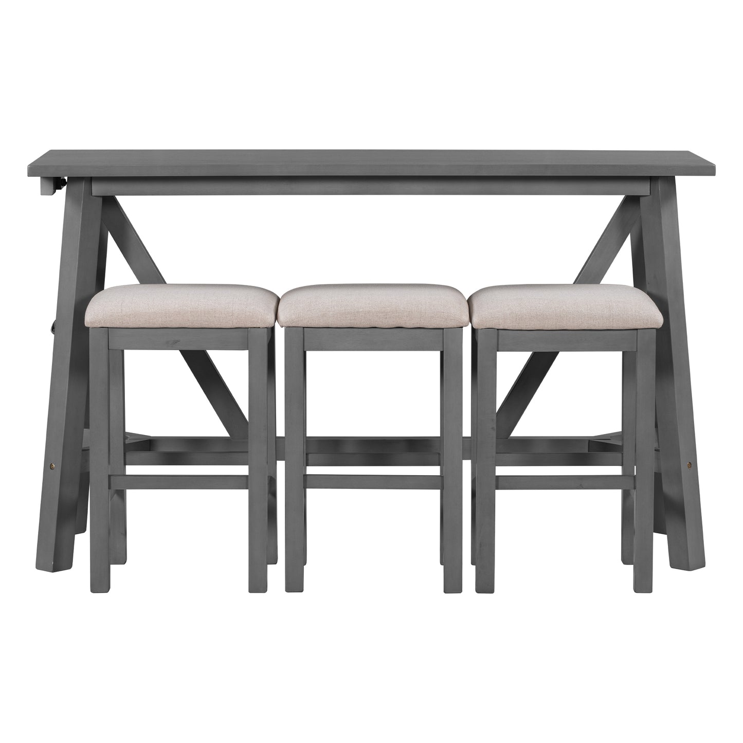 TREXM Multipurpose Home Kitchen Dining Bar Table Set with 3 Upholstered Stools(Gray)