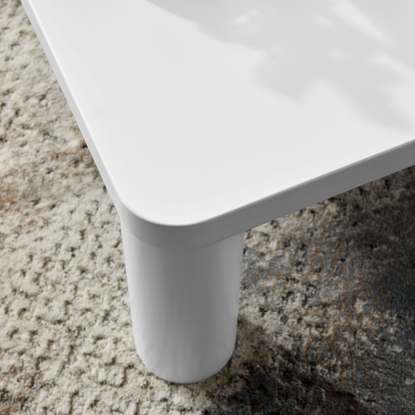 Cream White Square Coffee Table with Rounded Corner Design