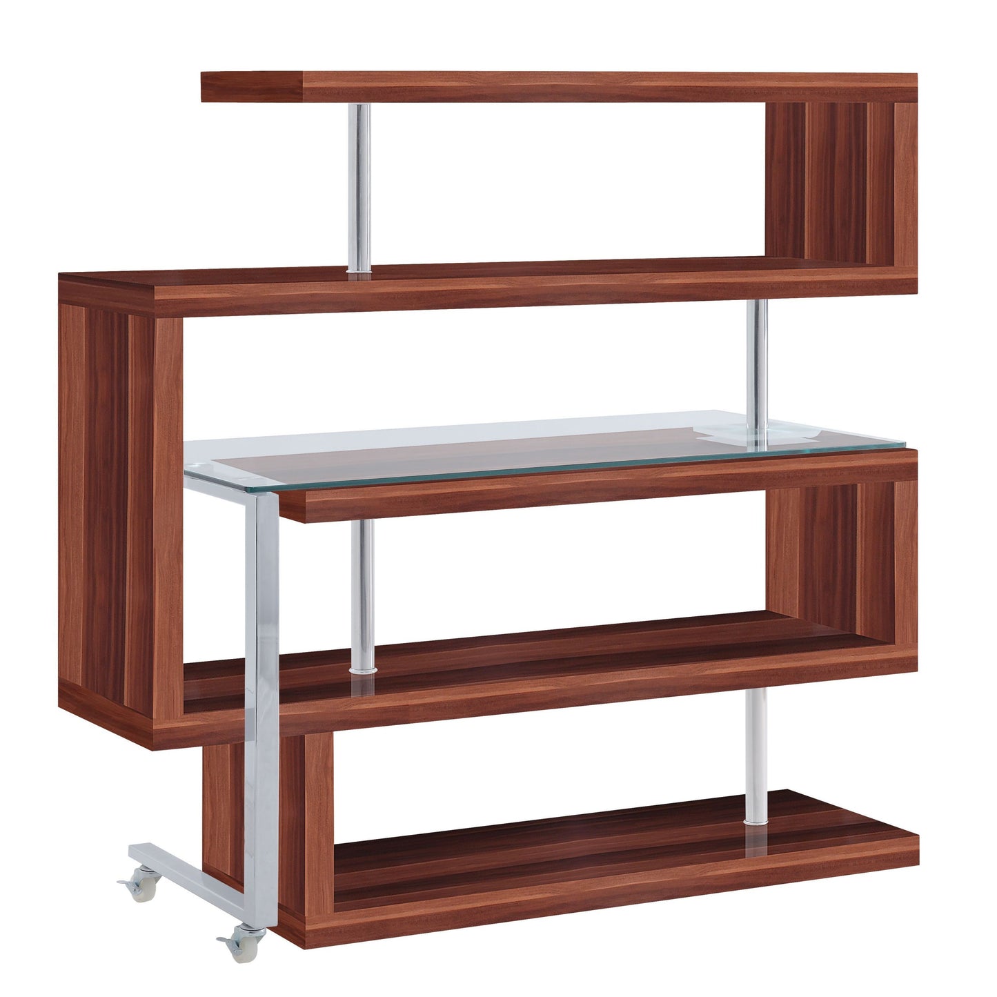 Modern Glass Top Writing Desk with Swivel Shelf and Walnut Finish