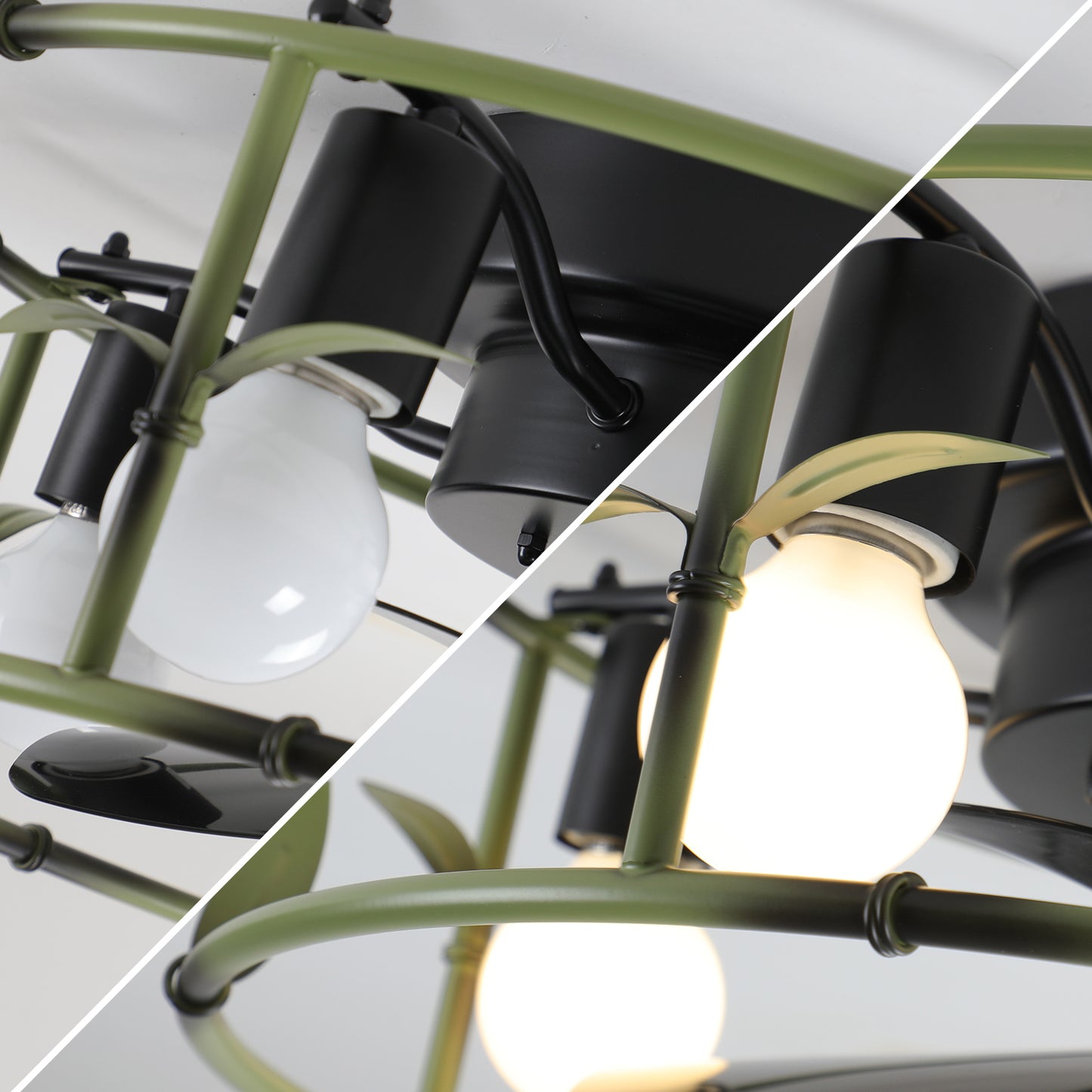 Modern Green Caged Ceiling Fan with Lights and Remote Control