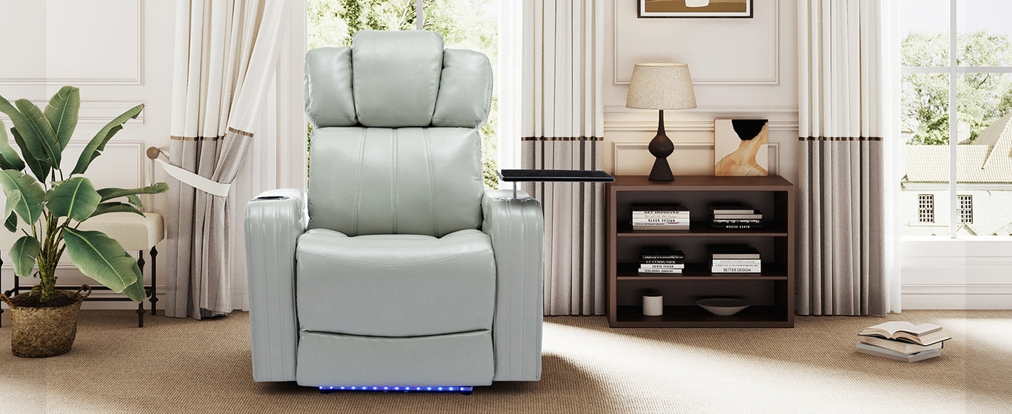 Comfortable Grey PU Leather Power Recliner Chair with Bluetooth Speaker and LED Lights