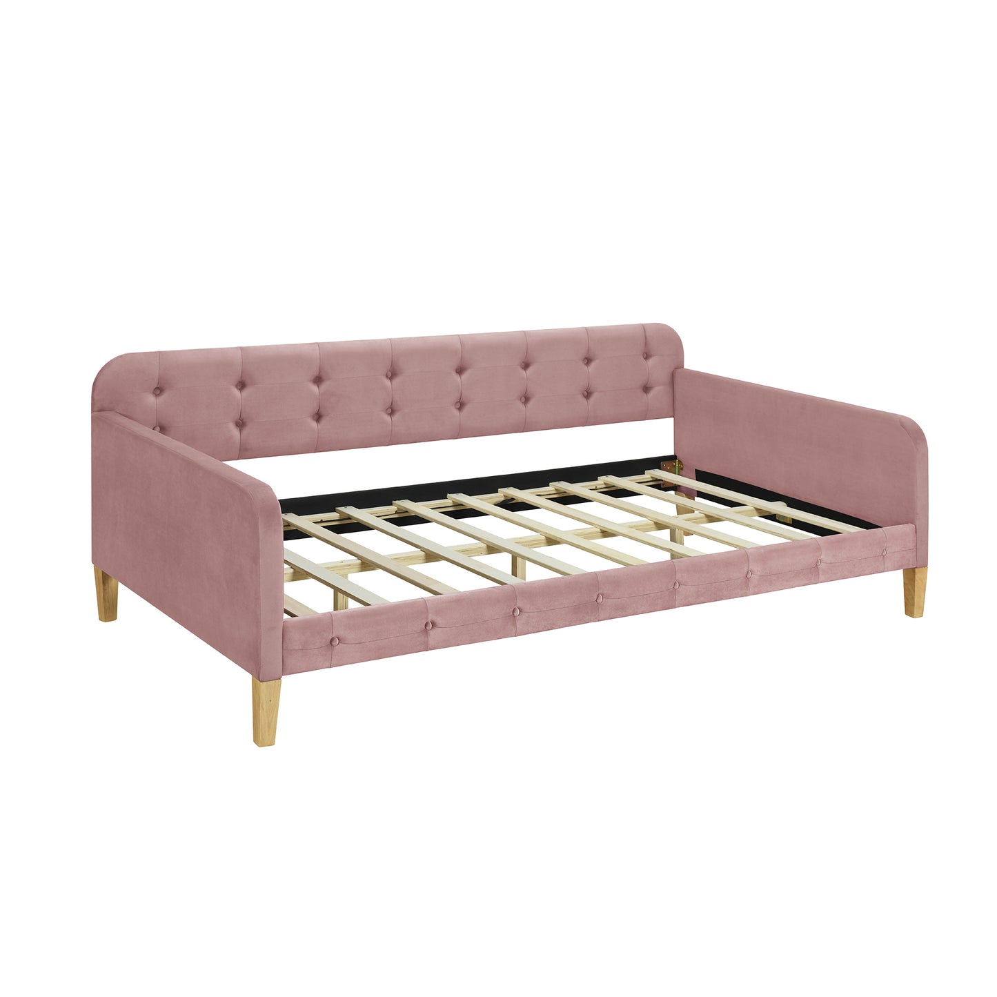 Twin Size Upholstered Daybed with 4 Support Legs, Pink