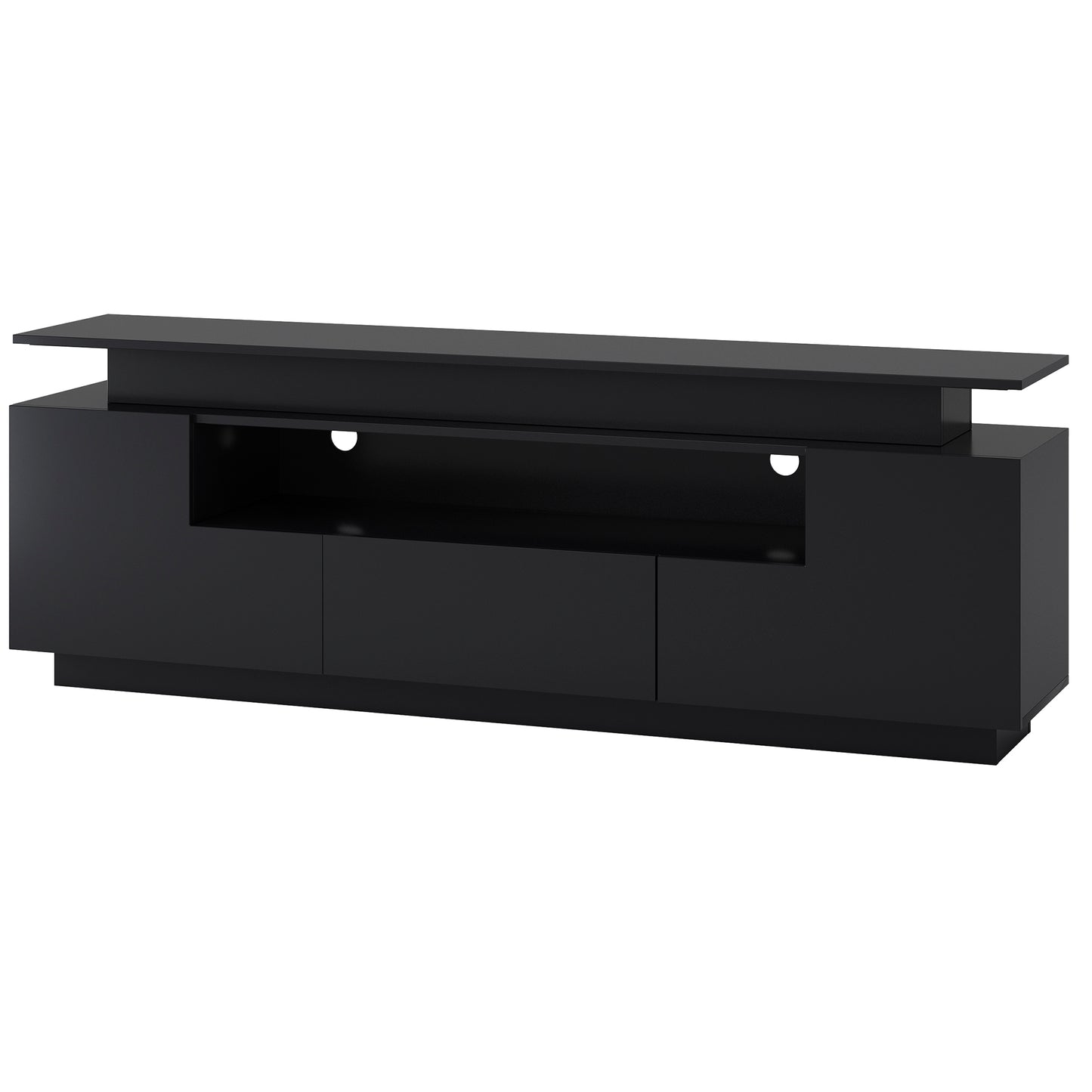 Sleek Entertainment Center with Color Changing LED Lights for 75+ inch TV, Black High Gloss TV Cabinet