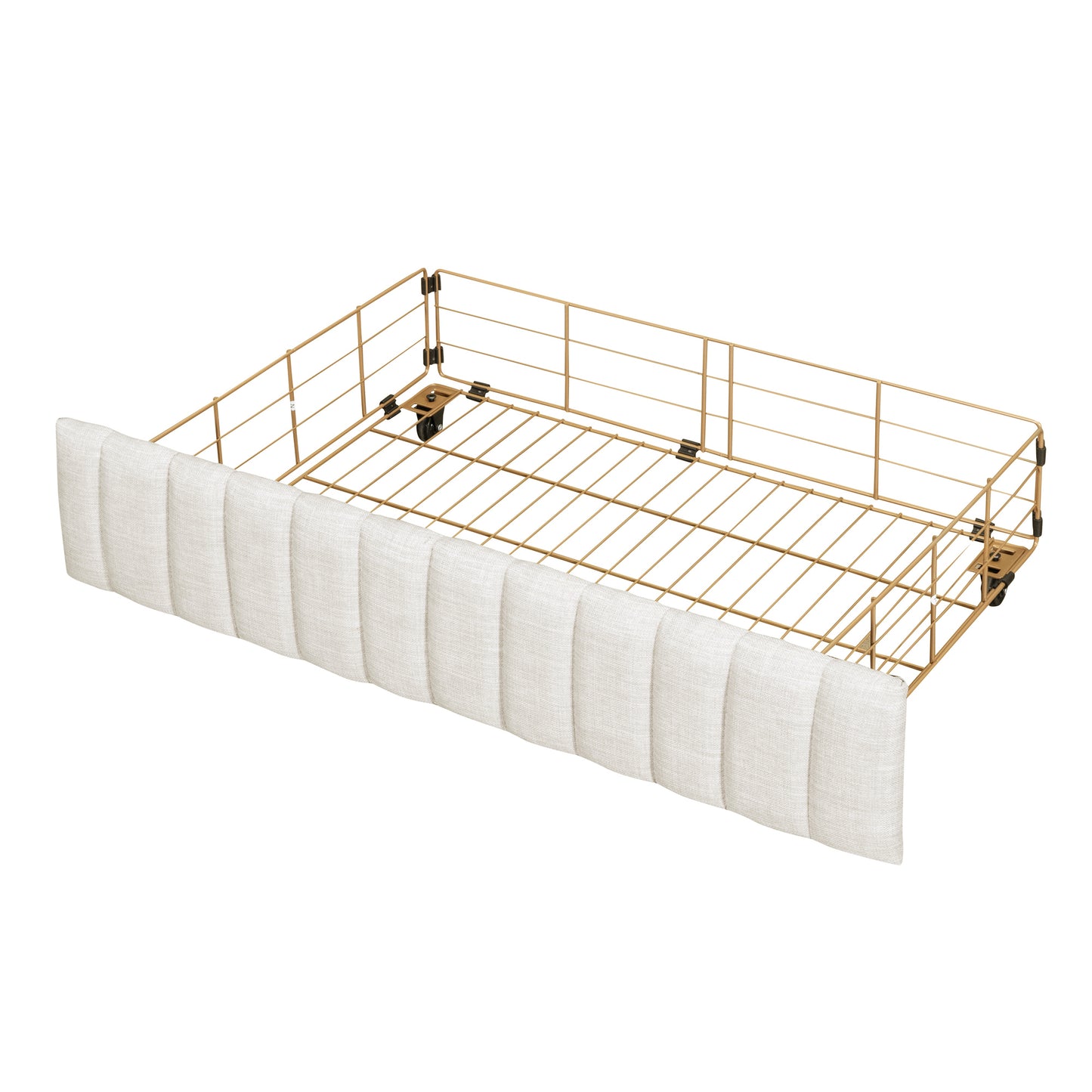 Full Size Metal Frame Upholstered Bed with 4 Drawers, Linen Fabric, Beige