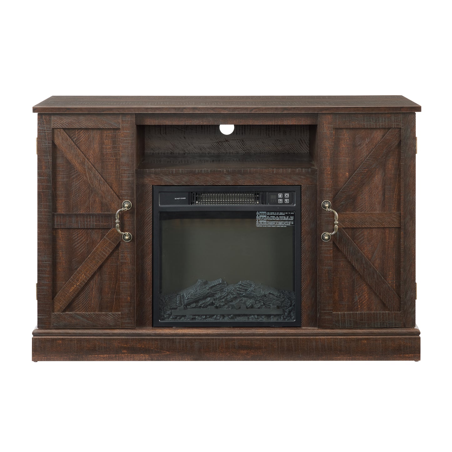 Classic Farmhouse TV Stand with Electric Fireplace Insert and Storage Space for TV up to 50