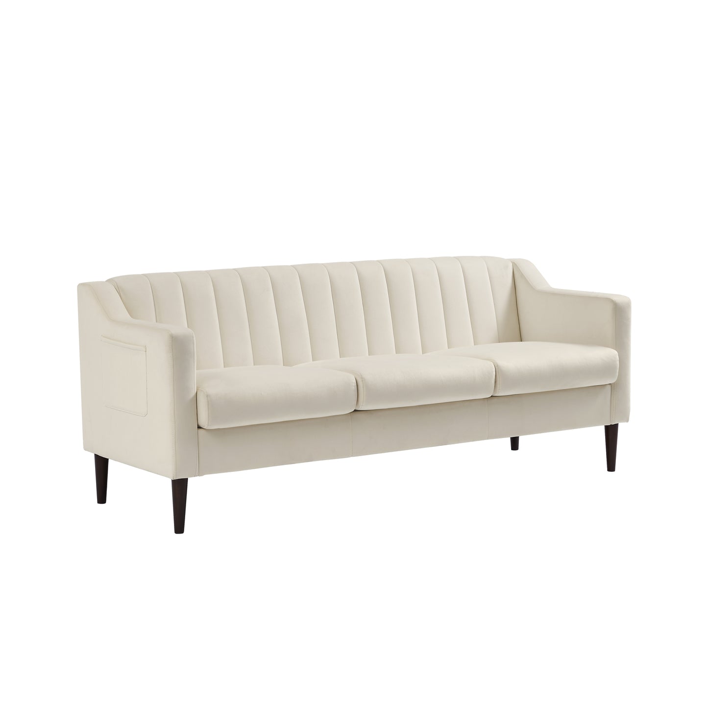 Modern Chesterfield sofa couch, Comfortable Upholstered sofa with Velvet Fabric and Wooden Frame and Wood Legs for Living Room/Bed Room/Office Withe --3 Seats