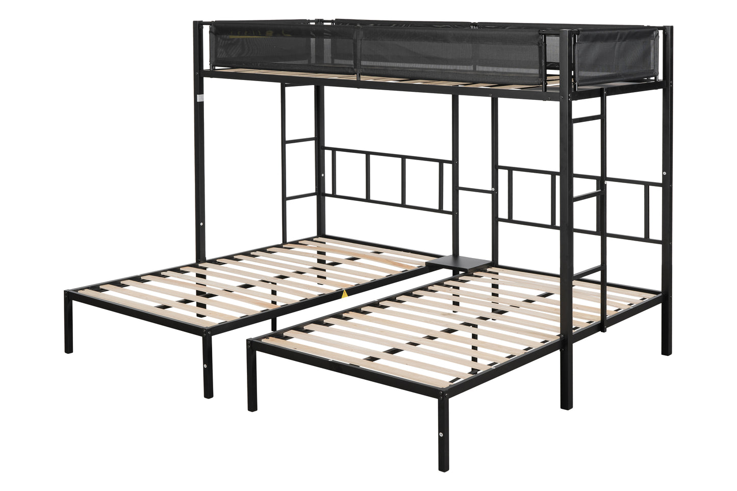 Metal Triple Twin Bunk Bed with Silent Wood Slats and Textilene Guardrails