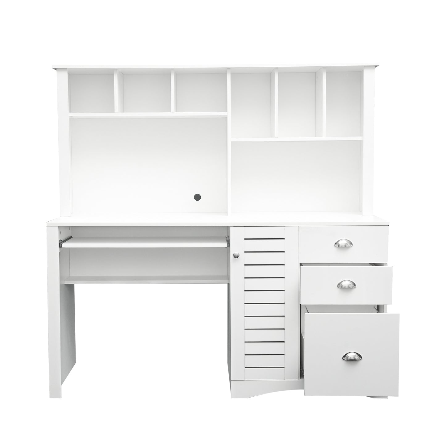 White Antique Home Office Desk with Hutch and Generous Storage Area