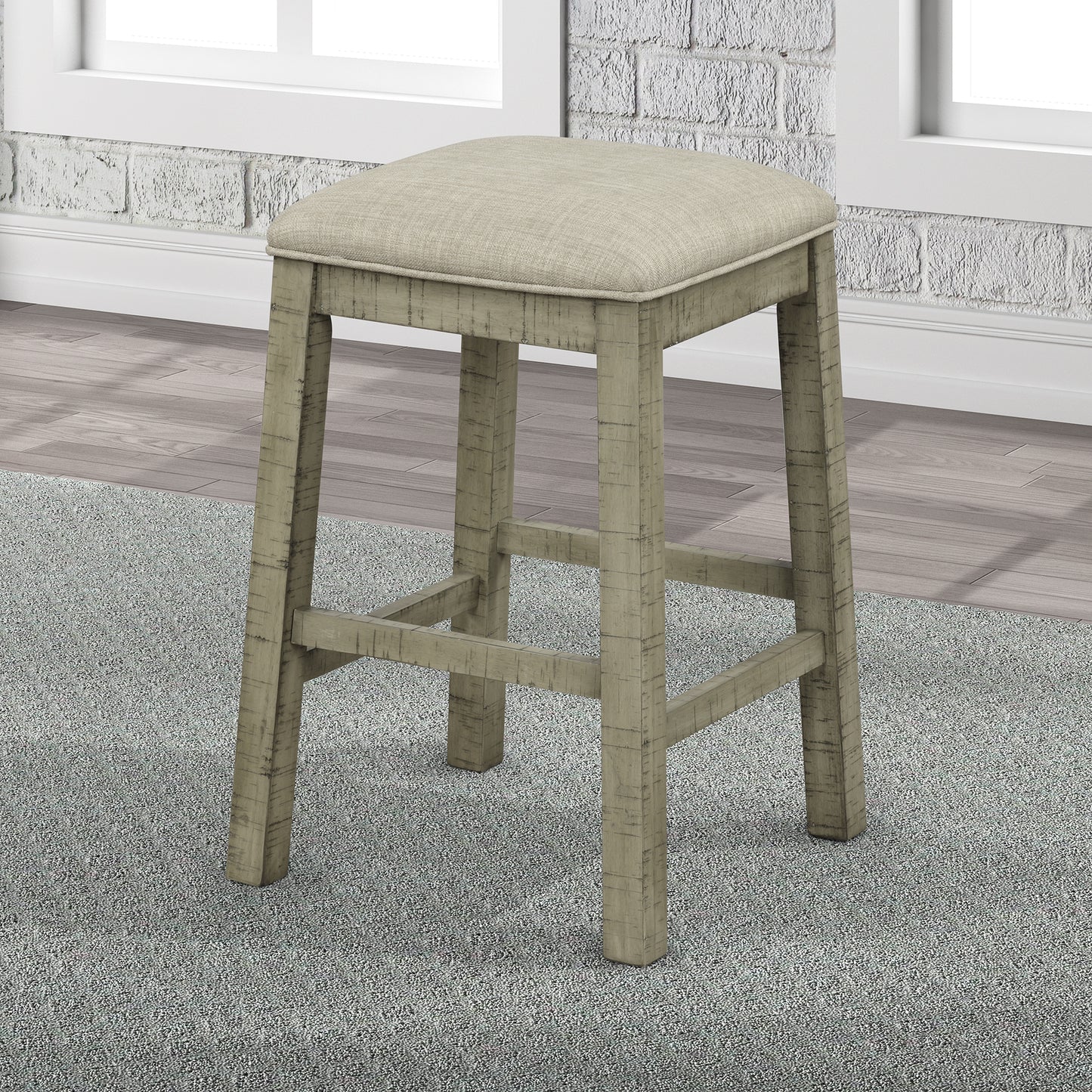 4 Pieces Counter Height Table with Fabric Padded Stools,Rustic Bar Dining Set with Socket,Gray Green