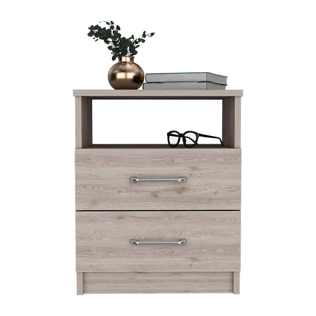 Nightstand Olienza, Two Drawers, One Shelf, Light Gray Finish