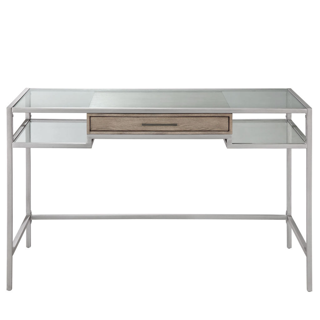 Adela Glass-Top Writing Desk with Floating Drawer