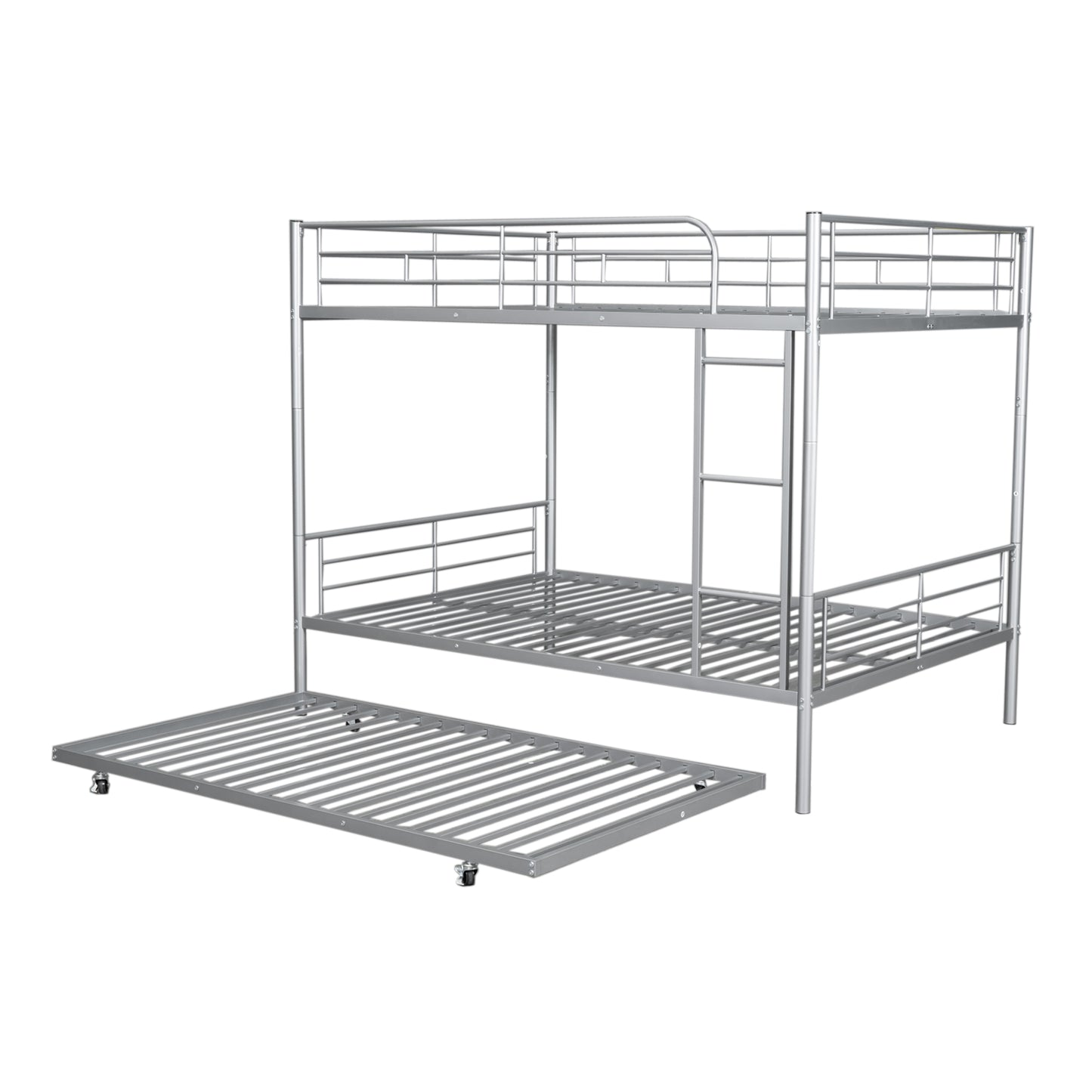 Silver Metal Full Over Full Bunk Bed Set with Trundle