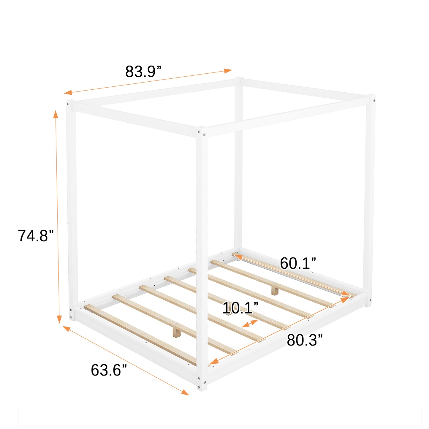 Queen Size Canopy Platform Bed with Support Legs,White