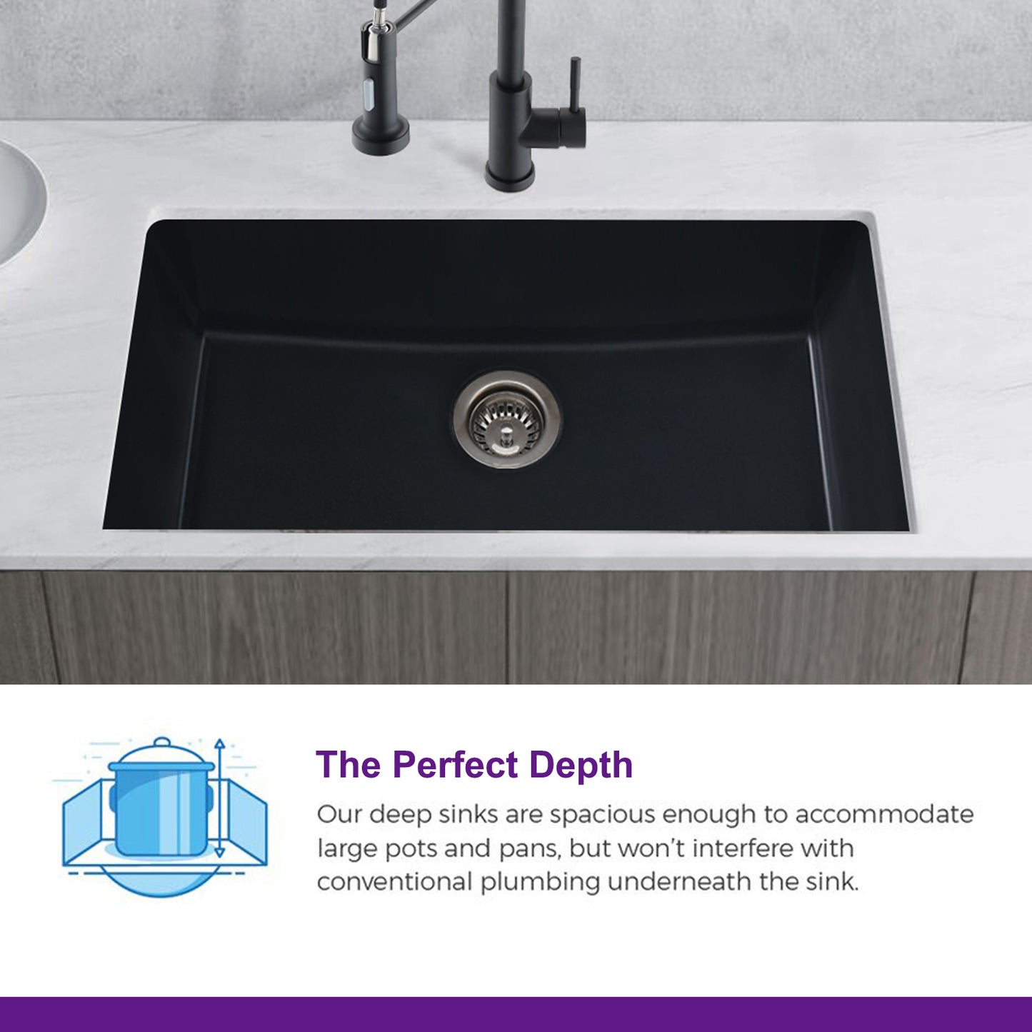 Single Basin Undermount Matte Black Quartz Kitchen Sink