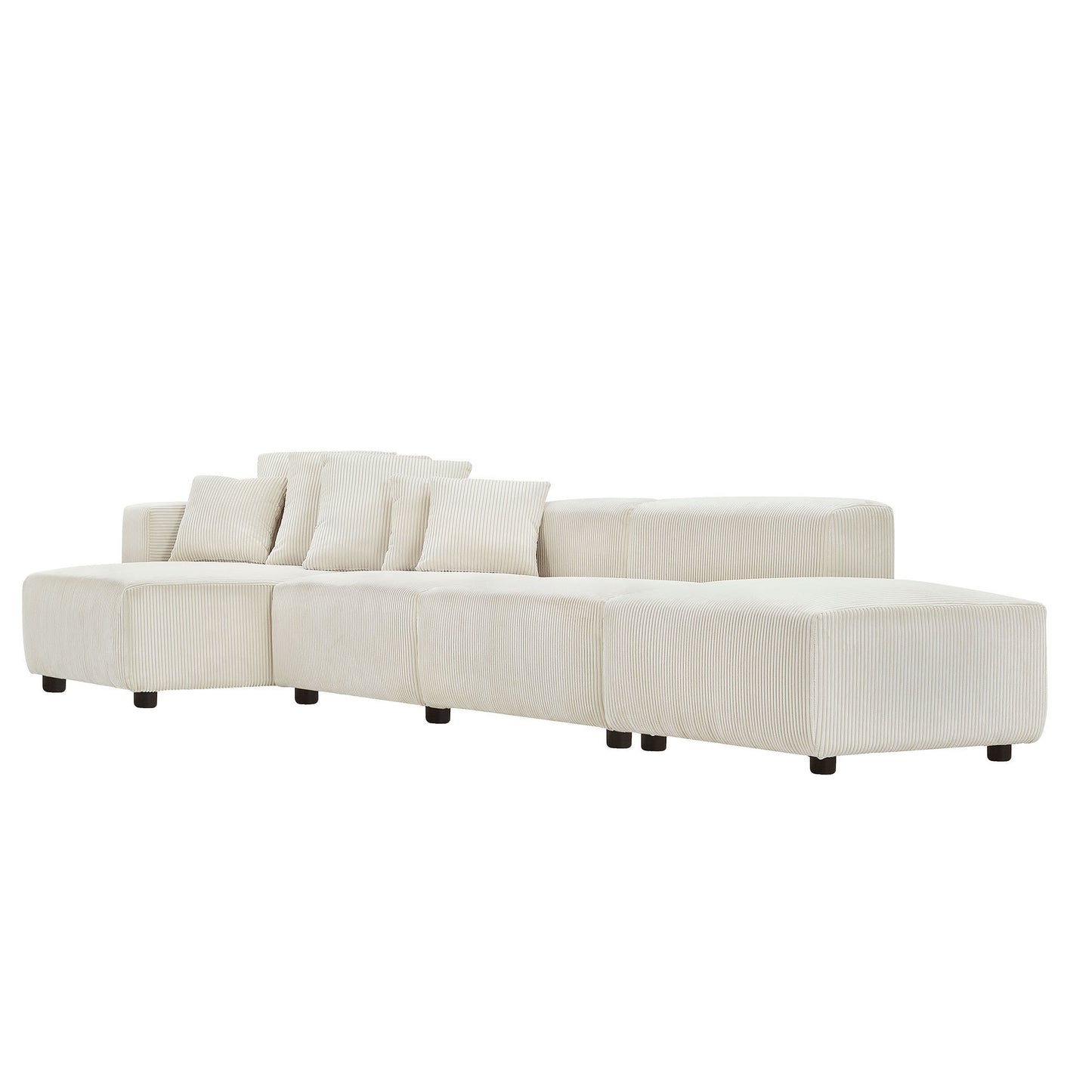 Soft Corduroy Sectional Modular Sofa 4 Piece Set, Small L-Shaped Chaise Couch for Living Room, Apartment, Office, Beige