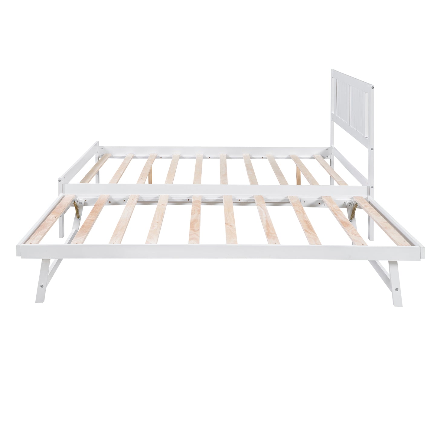 Full Size Platform Bed with Adjustable Trundle,White