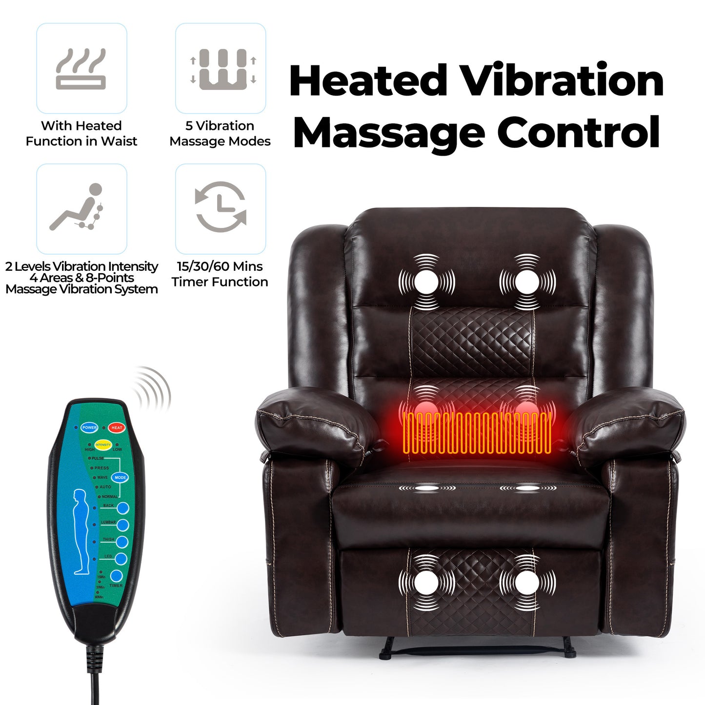 Breathable Leather Massage Recliner Chair with Lumbar Heating and Multi-Reclining Mode