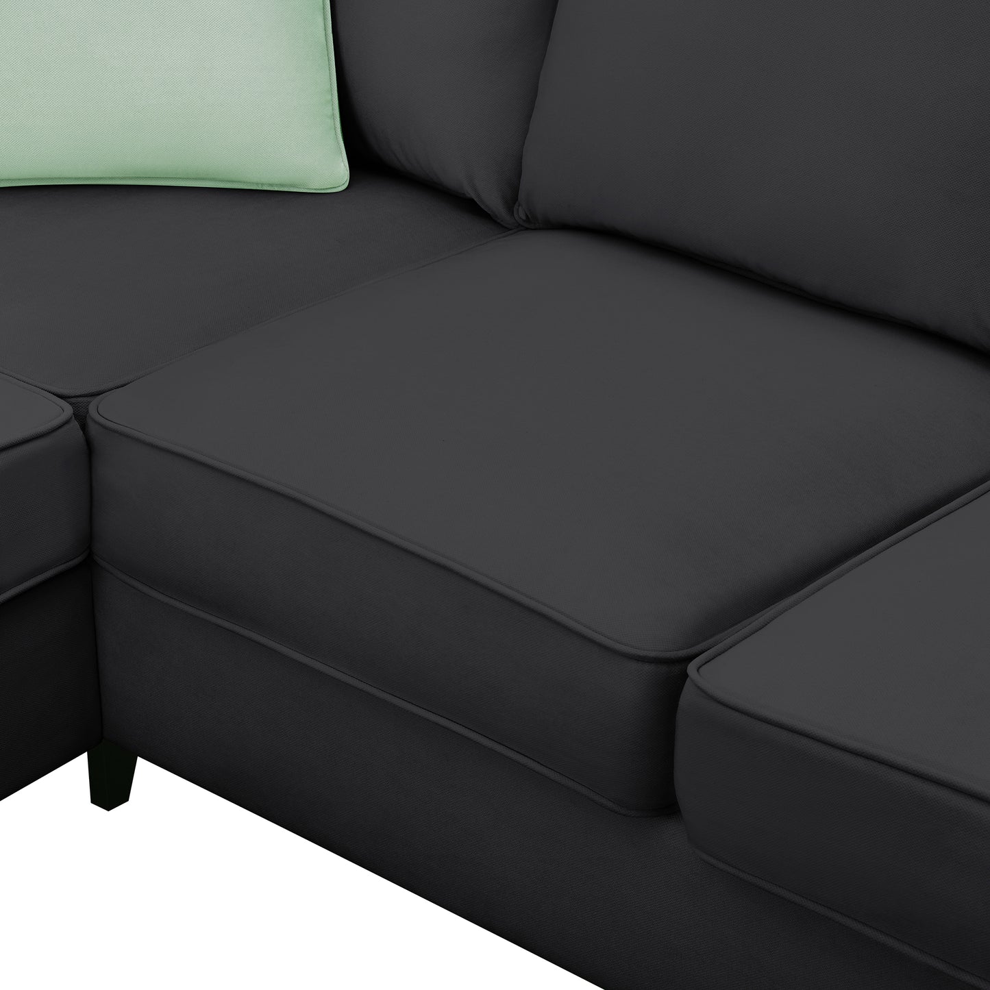 L-Shaped Black Sectional Couch Set with Ottoman and Pillows