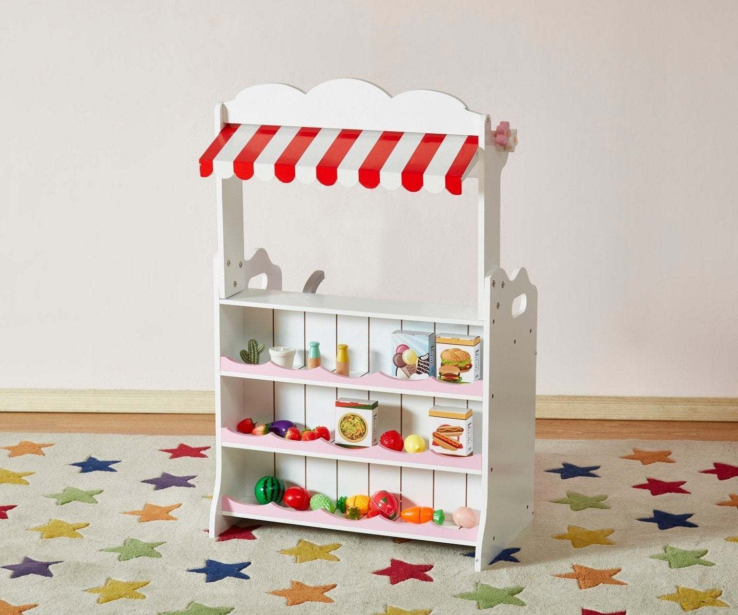 Pretend Kitchen and Market Stall - Pink 2-in-1 Playset for Kids