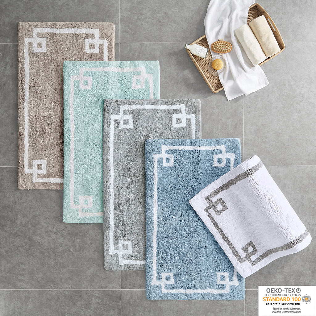 Luxurious Blue Cotton Tufted Bath Rug in 24x72 Size