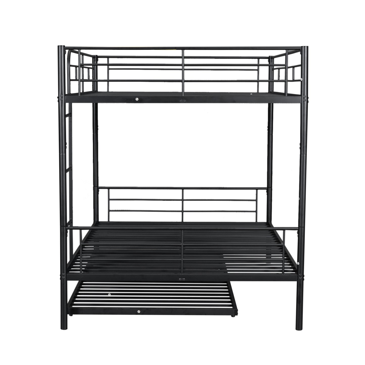 Stylish Contemporary Metal Bunk Bed with Trundle - Sleek Black Design