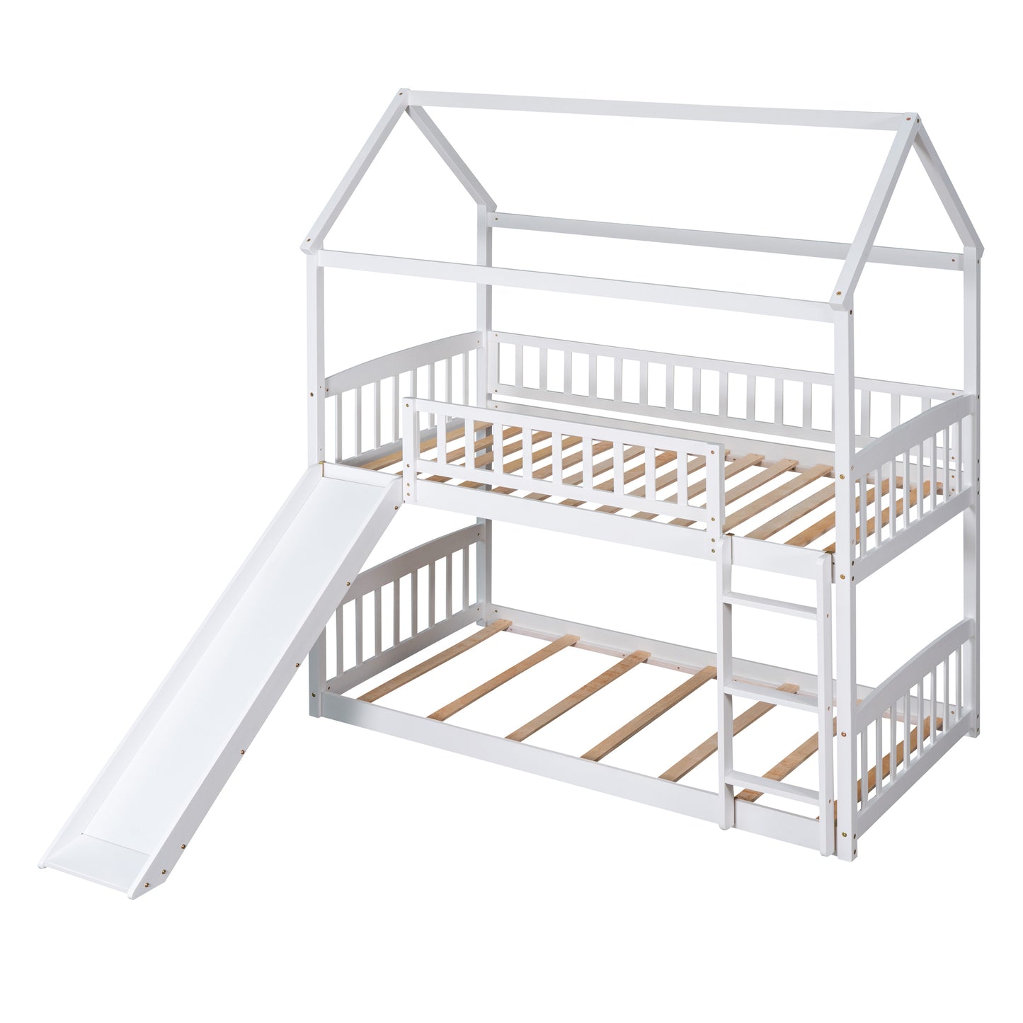 White Twin Over Twin Bunk Bed with Slide for House Design