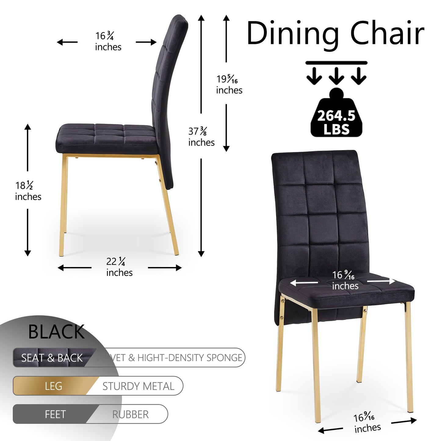 5-Piece Dining Set Including Black Velvet High Back Golden Color Legs Nordic Dining Chair & Creative Design MDF Dining Table