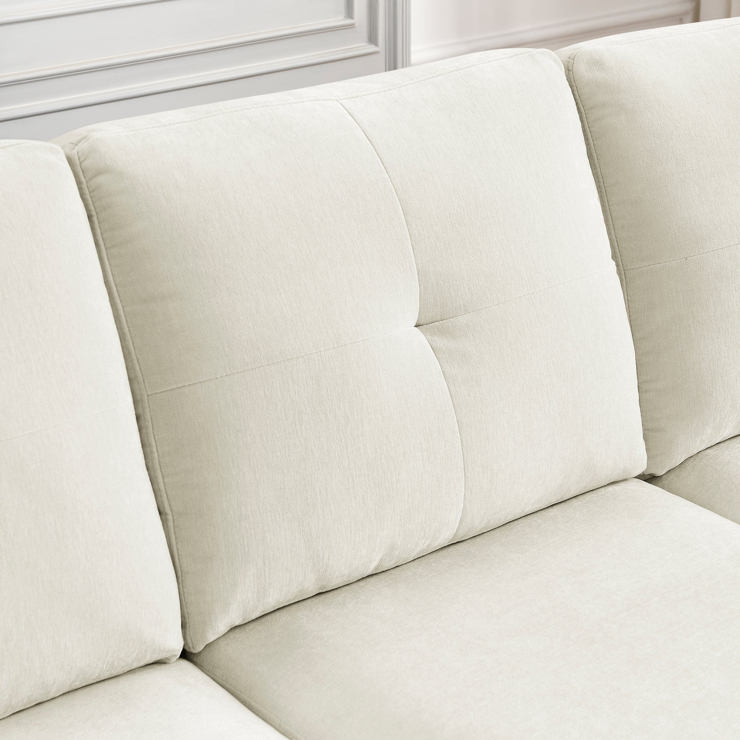 80 Convertible L-Shaped Sectional Sofa with Reversible Chaise and Removable Cushions, Beige Chenille