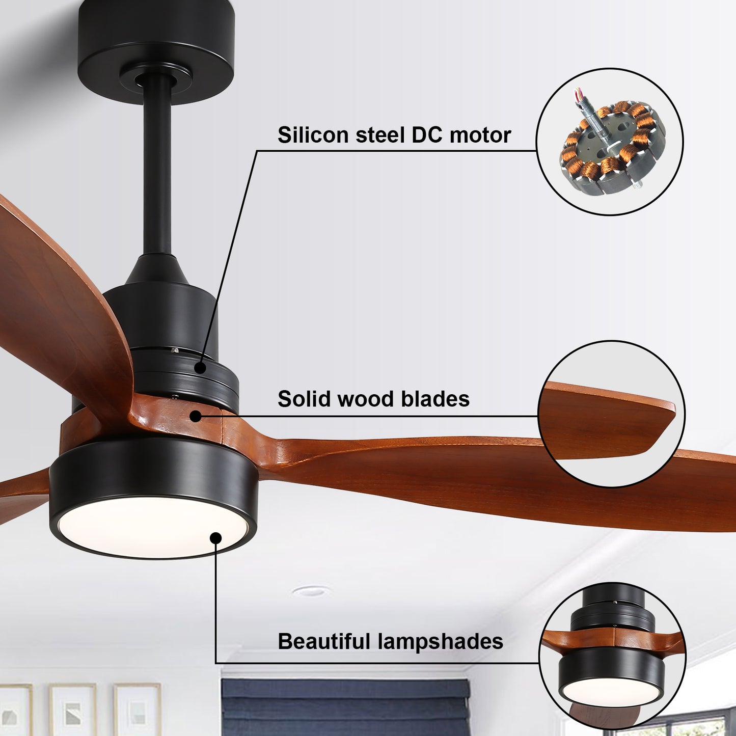 52 Modern Wooden Ceiling Fan with Remote Control and Reversible Airflow