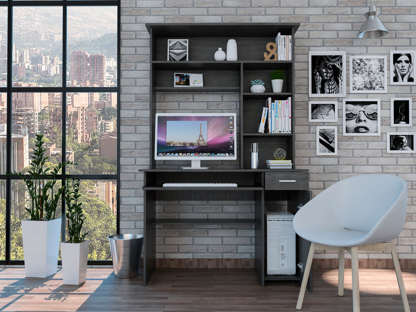 Aberdeen Smokey Oak Computer Desk with Hutch - Stylish Storage Solution