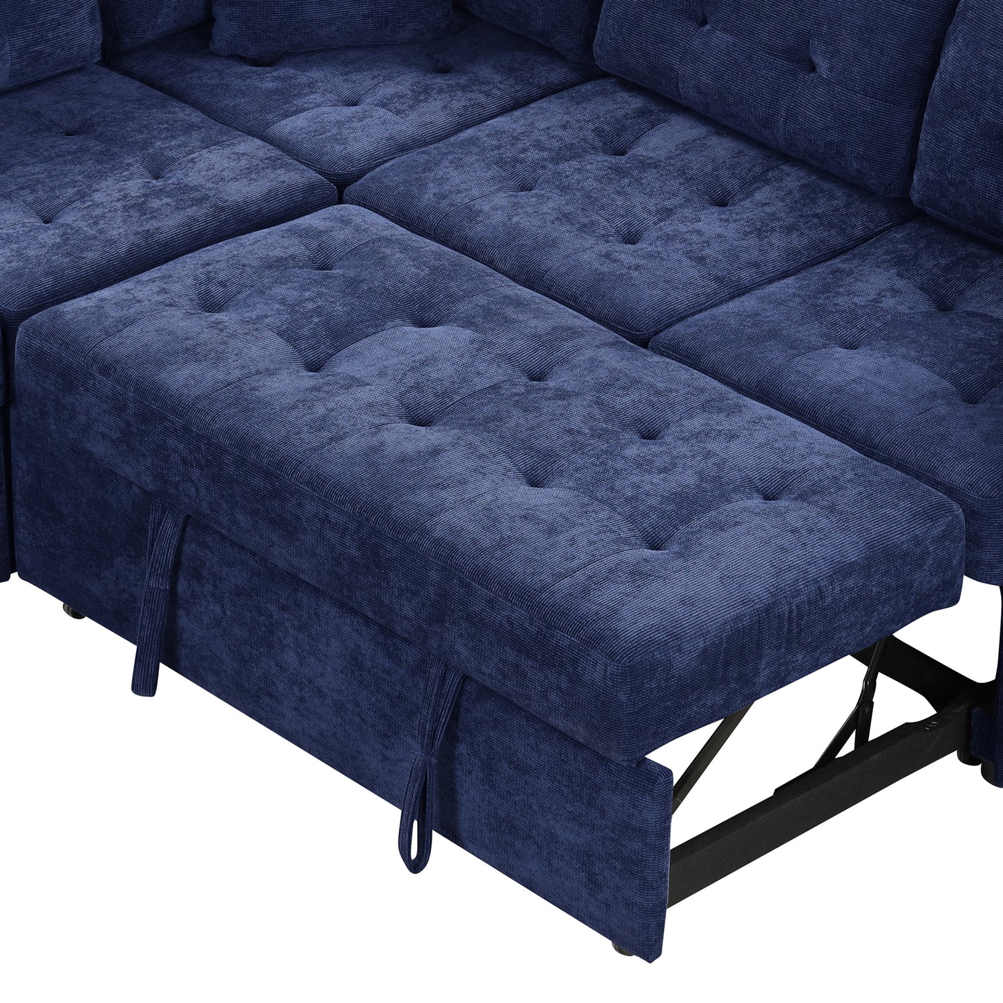 Convertible Navy Blue L-Shape Sleeper Sofa with USB Ports and Power Sockets