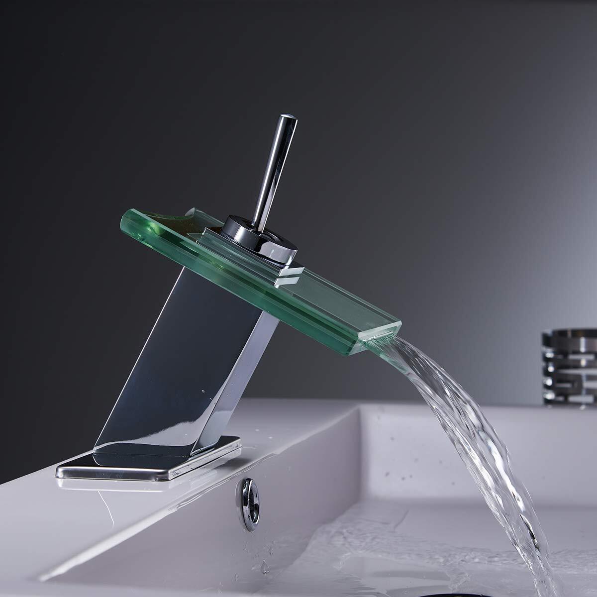 Luxurious Glass Waterfall Bathroom Faucet in Polished Chrome