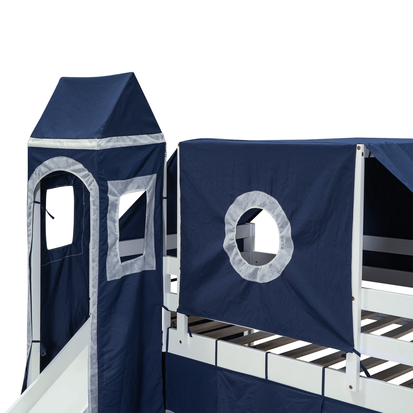 Twin Size Loft Bed with Tent and Tower - Blue