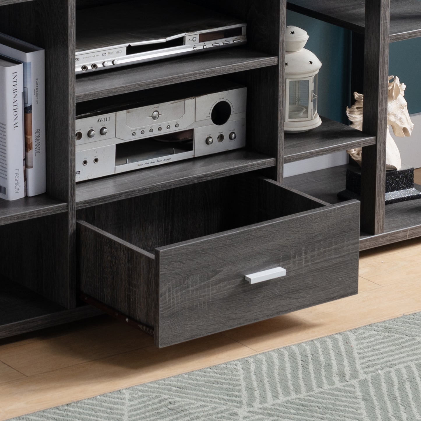 Grey Rustic Tall TV Stand with Storage