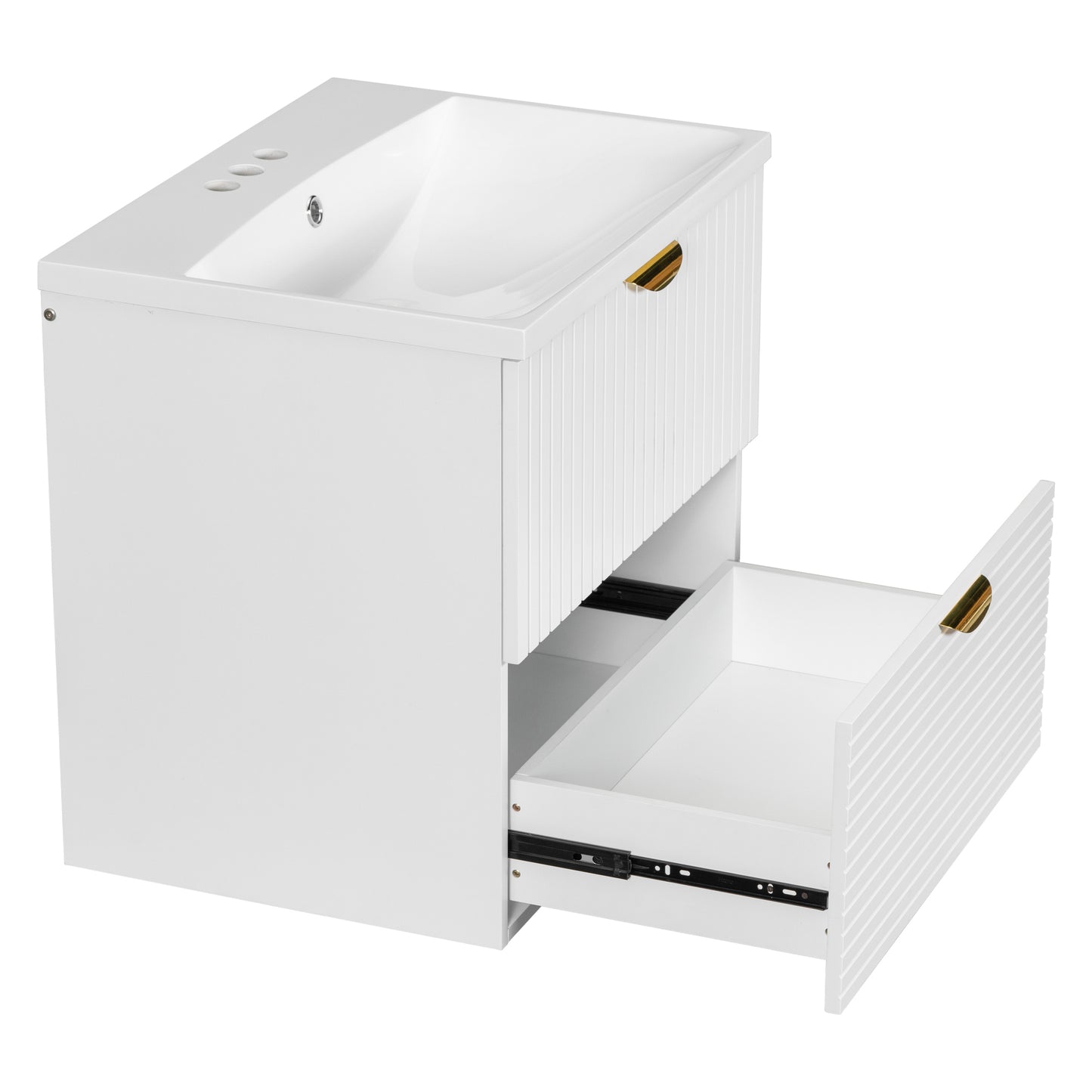 Modern 24-Inch Wall-Mounted Bathroom vanity with 2 Drawers, White  - Ideal for Small Bathrooms