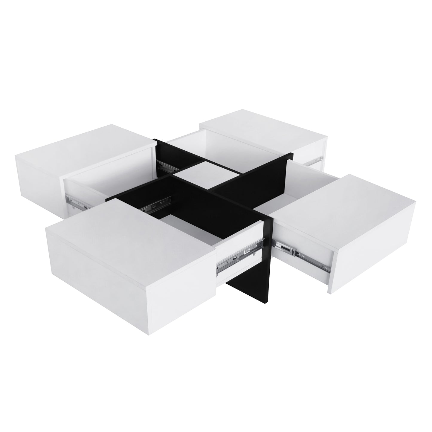 Innovative Extendable Coffee Table with Hidden Storage Compartments and Puzzle-like Design, High-gloss Center Table for Living Room, 31.5x 31.5