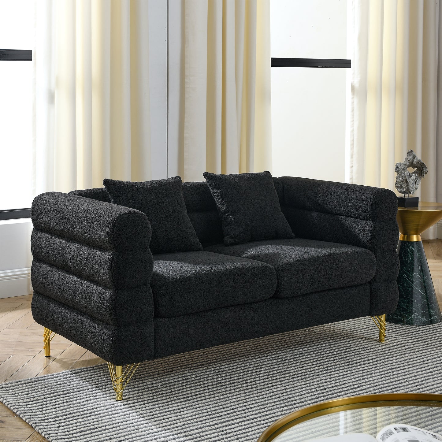 3-seater and 2-seater Combination Sofa - Black Teddy with Streamline Modern Design