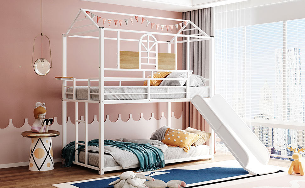 Metal Playhouse Bunk Bed with Slide - Trio of Color Options and Safe Design