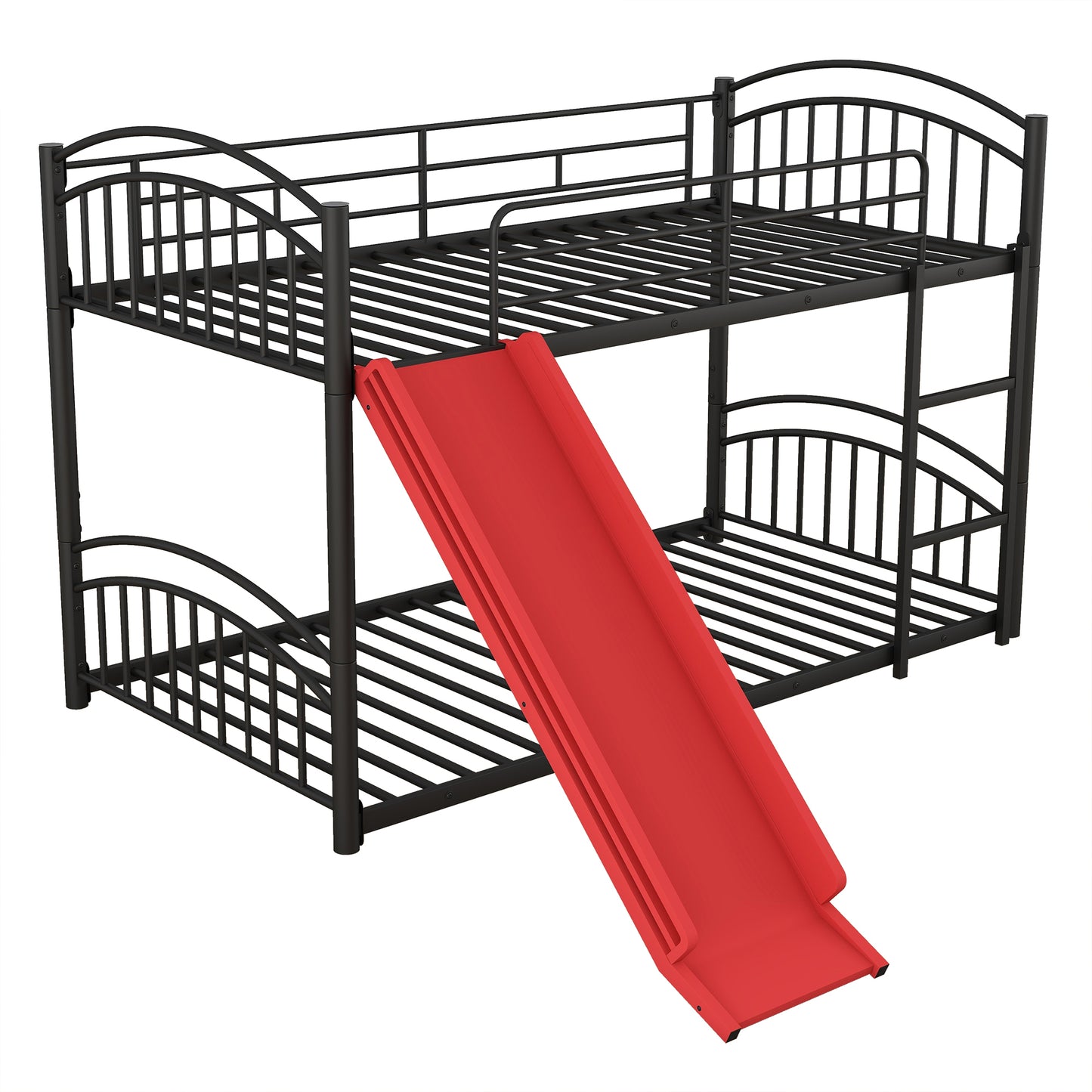 Whimsical Kids Slide Bunk Bed Twin Over Twin Black+Red