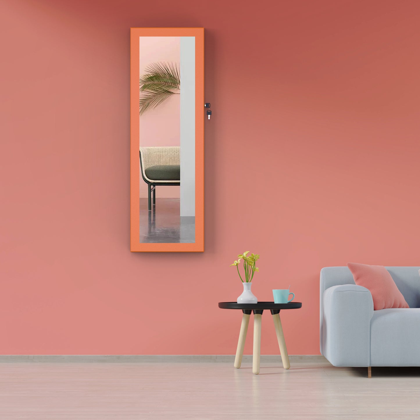 Fashion Simple Jewelry Storage Mirror Cabinet With LED Lights Can Be Hung On The Door Or Wall