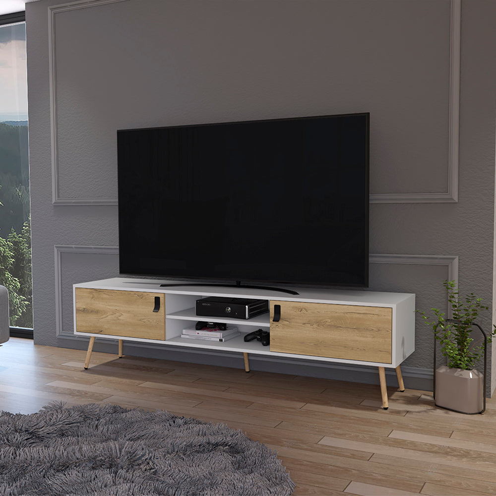 Chic White and Macadamia TV Console for Living Room